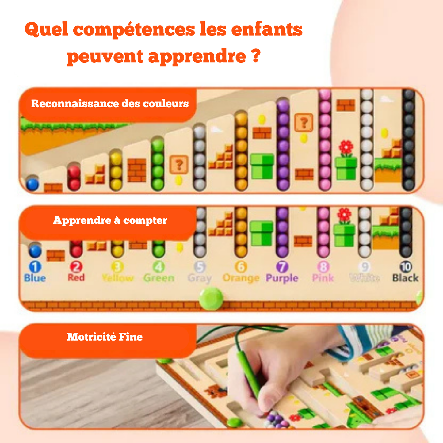 Tableau Magnétique en bois de couleurs et de chiffres pour tout-petits