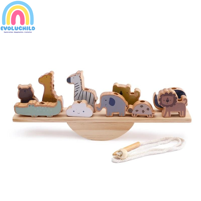 Jeux de perles & d'équilibre en bois Montessori avec blocs animaux pour enfants
