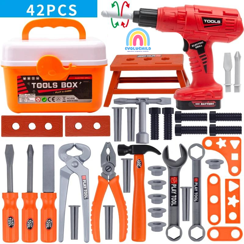 Boîte à outils pour enfants avec poignée - Ensemble de 42 pièces