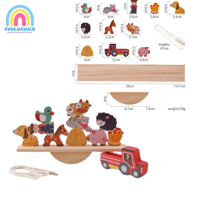 Jeux de perles & d'équilibre en bois Montessori avec blocs animaux pour enfants