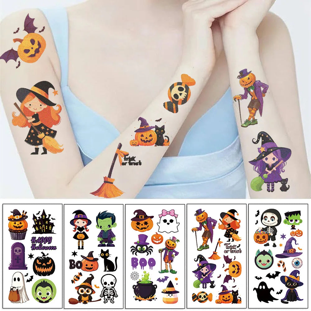 Tatouages Temporaires Halloween pour Enfants et Adultes