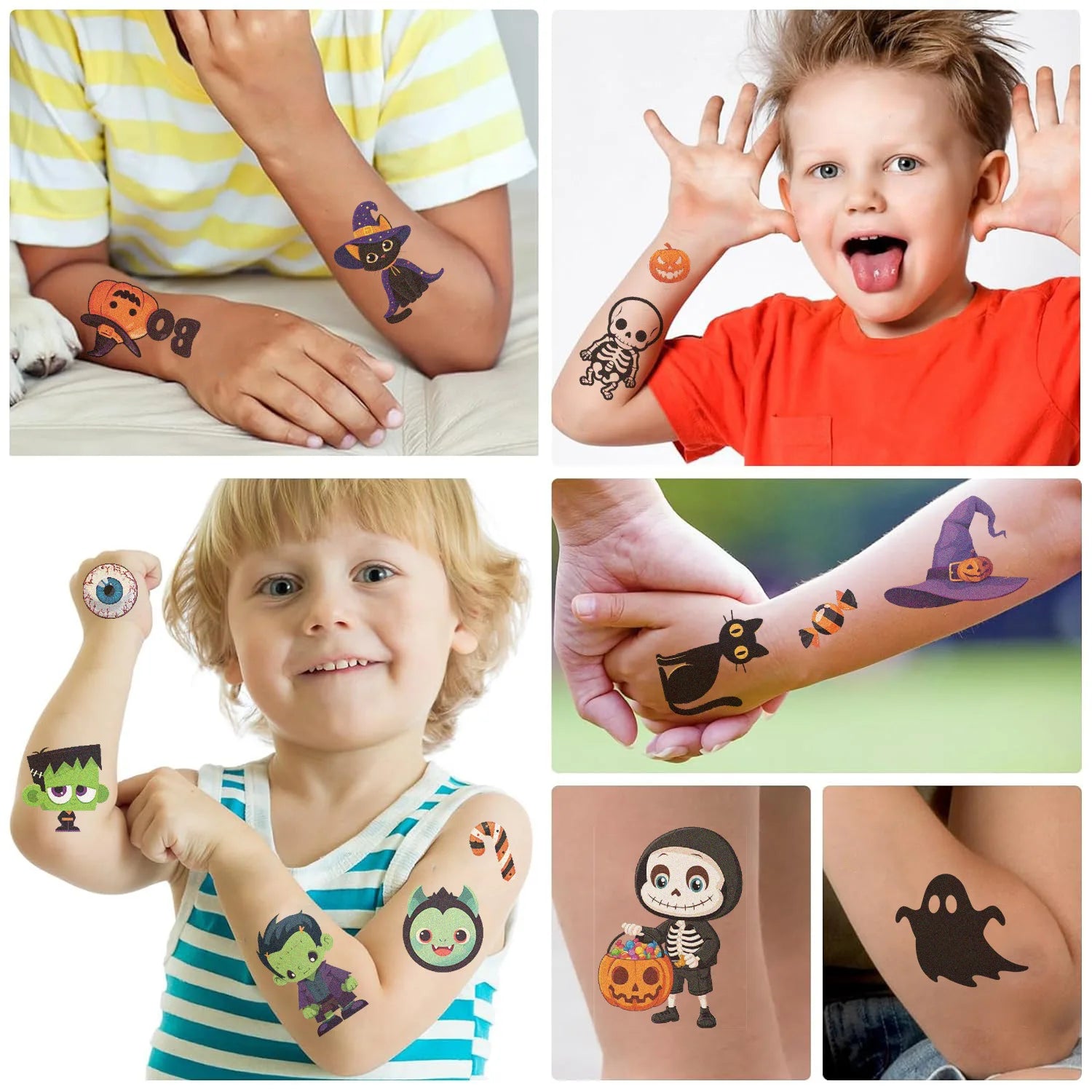 Tatouages Temporaires Halloween pour Enfants et Adultes